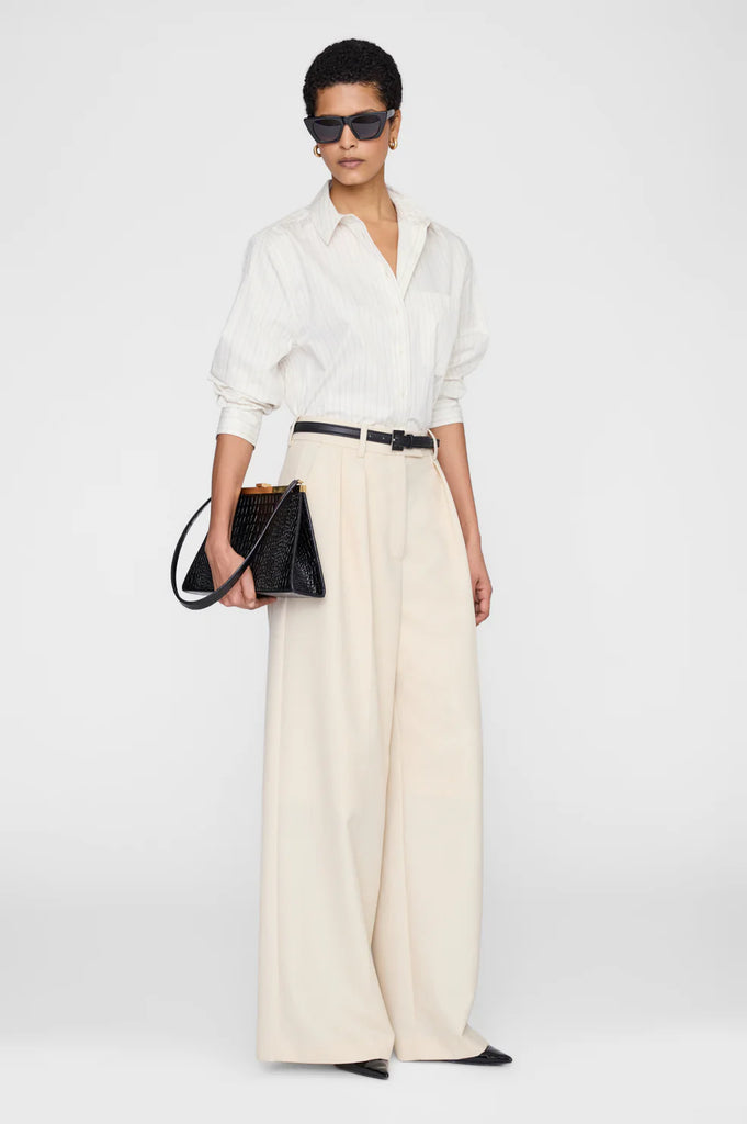 Essie Cropped Shirt in Cream Pinstripe