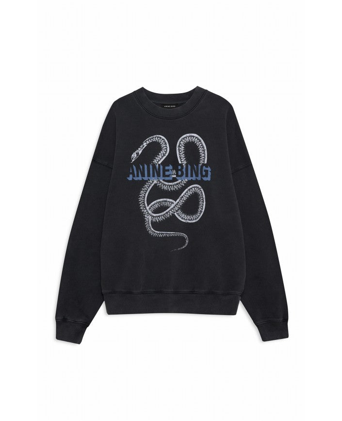Harvey Crew Sweatshirt Snake in Washed Black