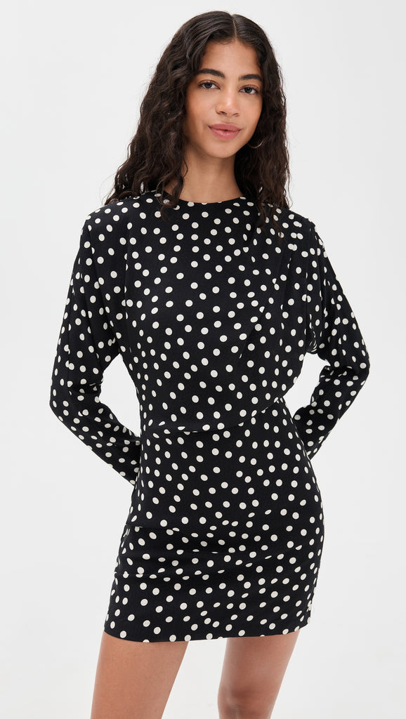 Haven Dress in Black and White Dot Jacquard