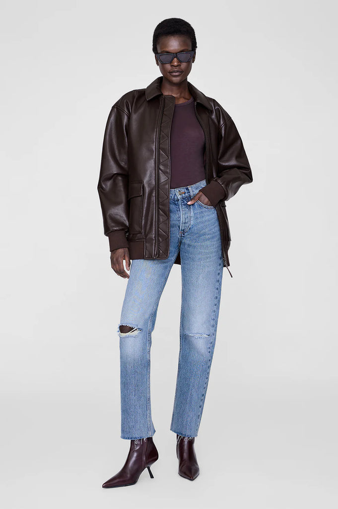 Anine Bing Kelanie Jacket in Deep Brown Recycled Leather