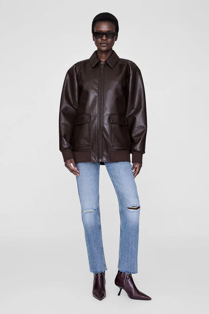 Anine Bing Kelanie Jacket in Deep Brown Recycled Leather