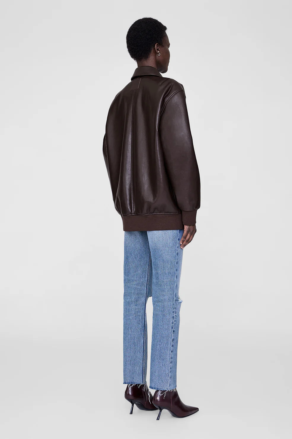 Anine Bing Kelanie Jacket in Deep Brown Recycled Leather