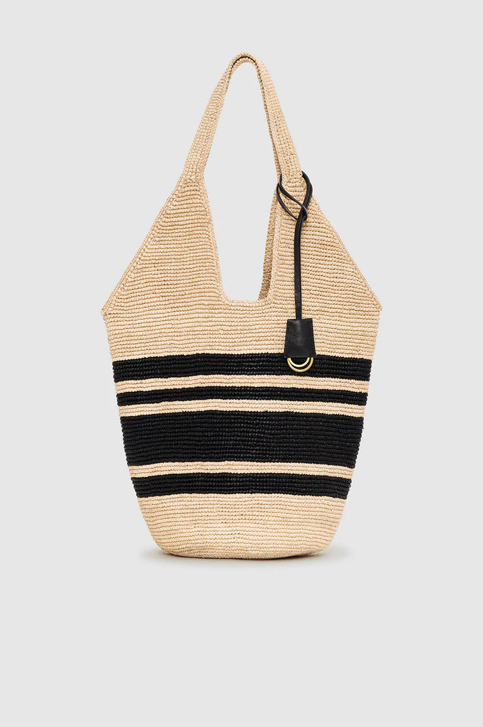 Leah Stripes Hobo Raphia in Black and Natural Stripe