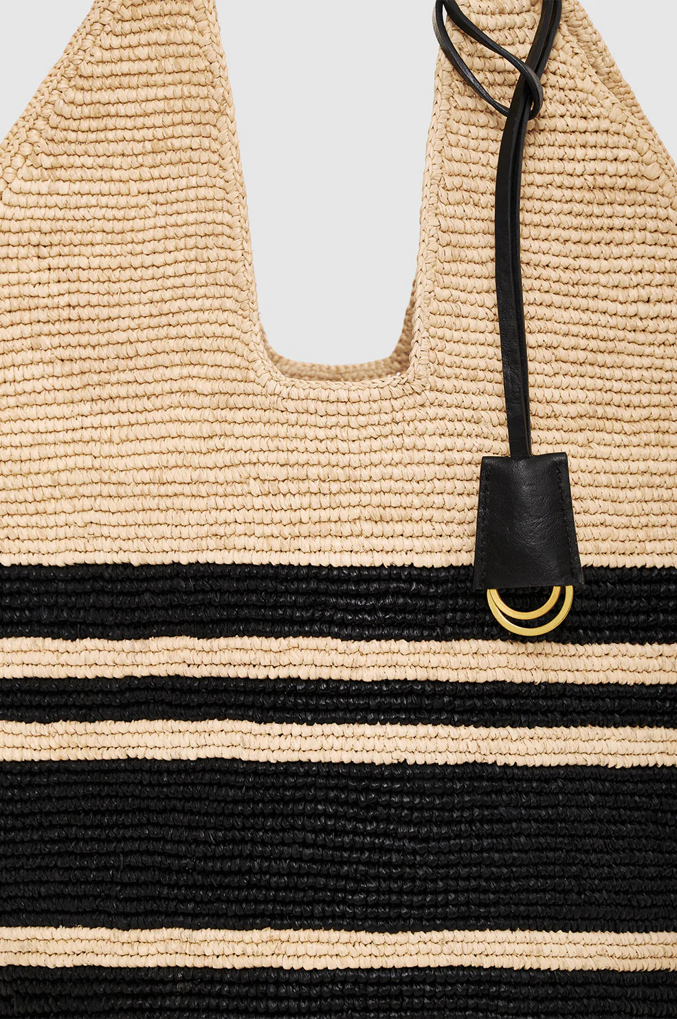 Leah Stripes Hobo Raphia in Black and Natural Stripe