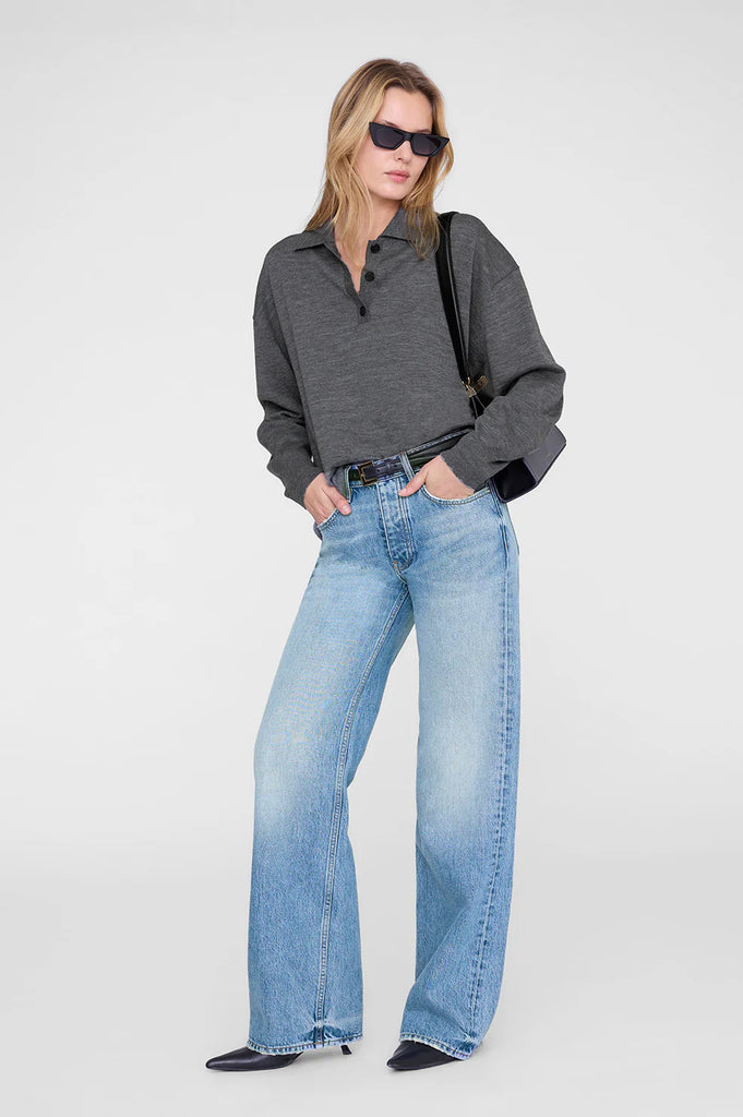 Lee Polo Sweater in Medium Heather Grey