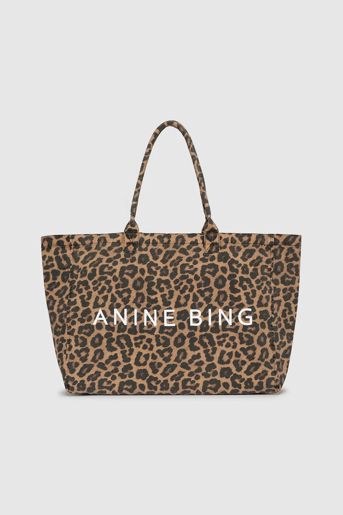 Leo Canvas Tote in Black and Brown Leopard