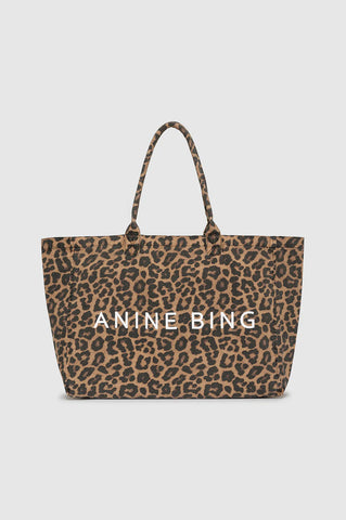 Leo Canvas Tote in Black and Brown Leopard