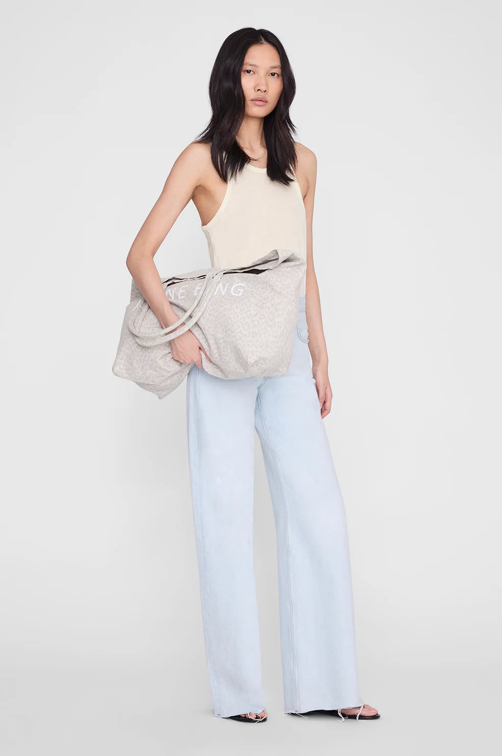 Leo Canvas Tote in Washed White Leopard