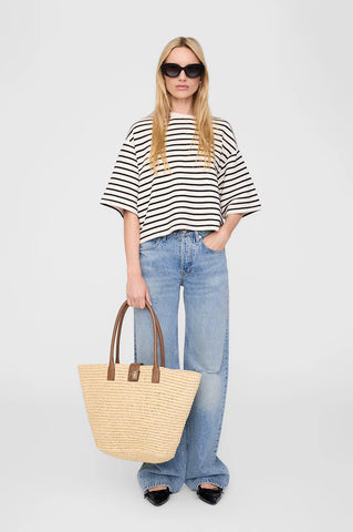 Myers Cropped Tee in Black Stripe French Terry