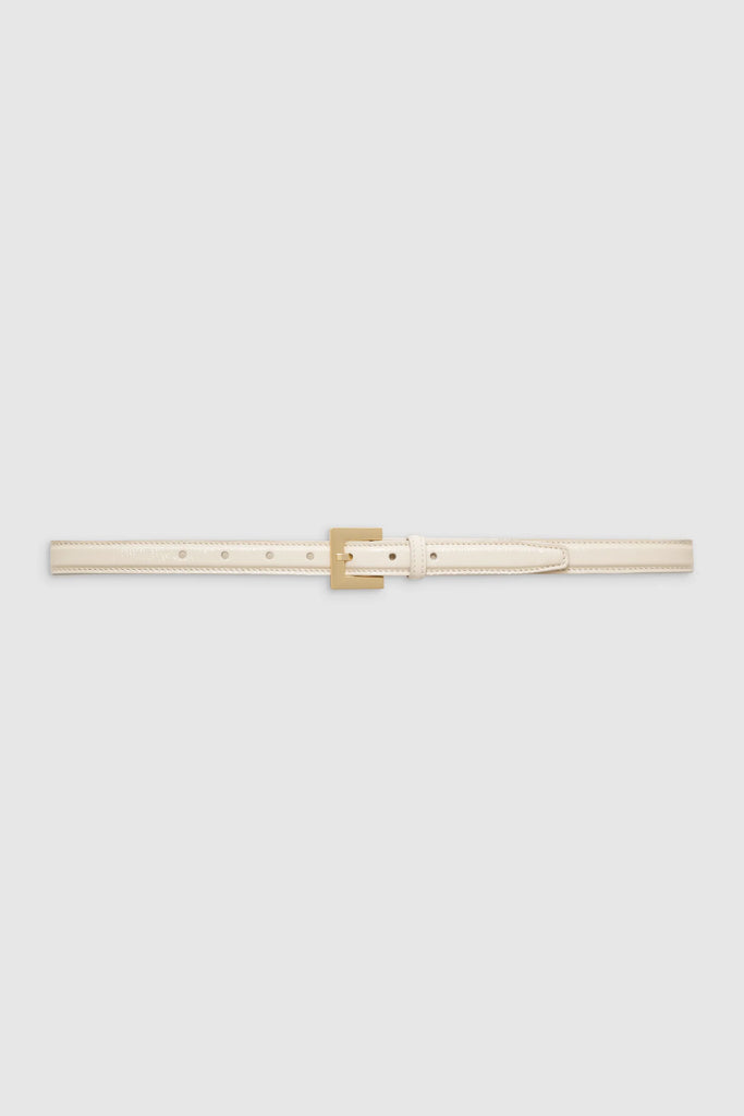 Nicola Belt in Bone Crinkled Patent