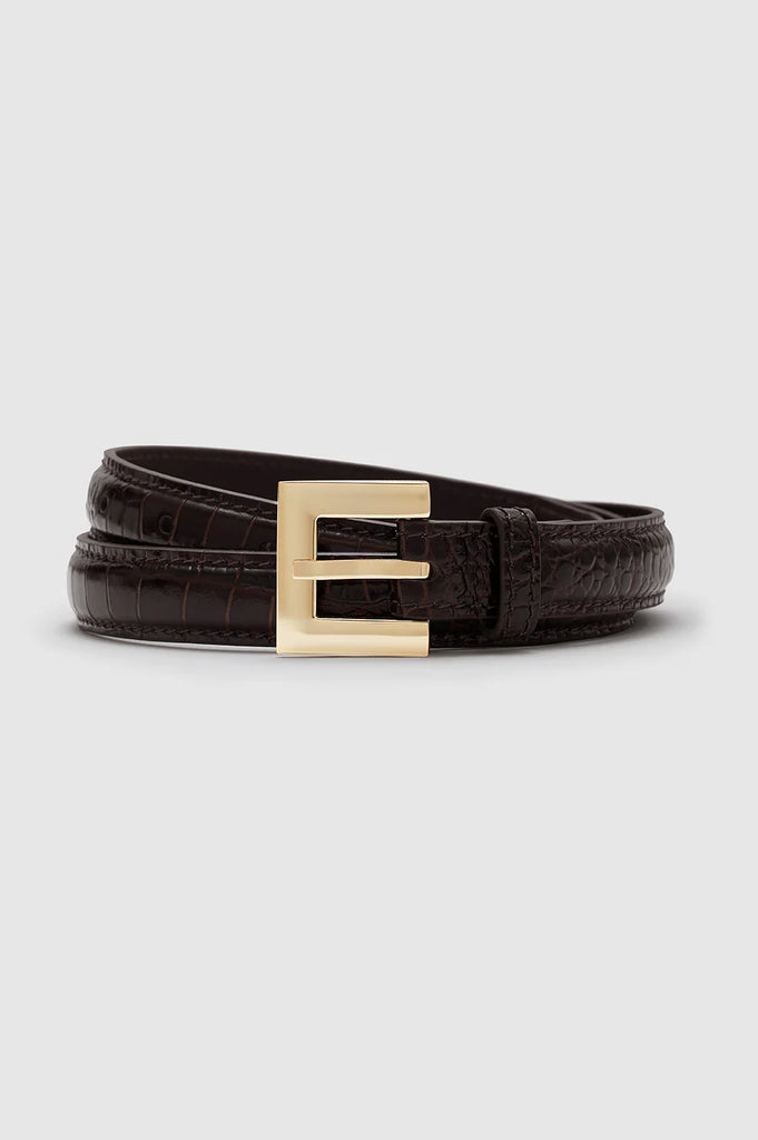 Nicola Belt in Dark Brown Embossed