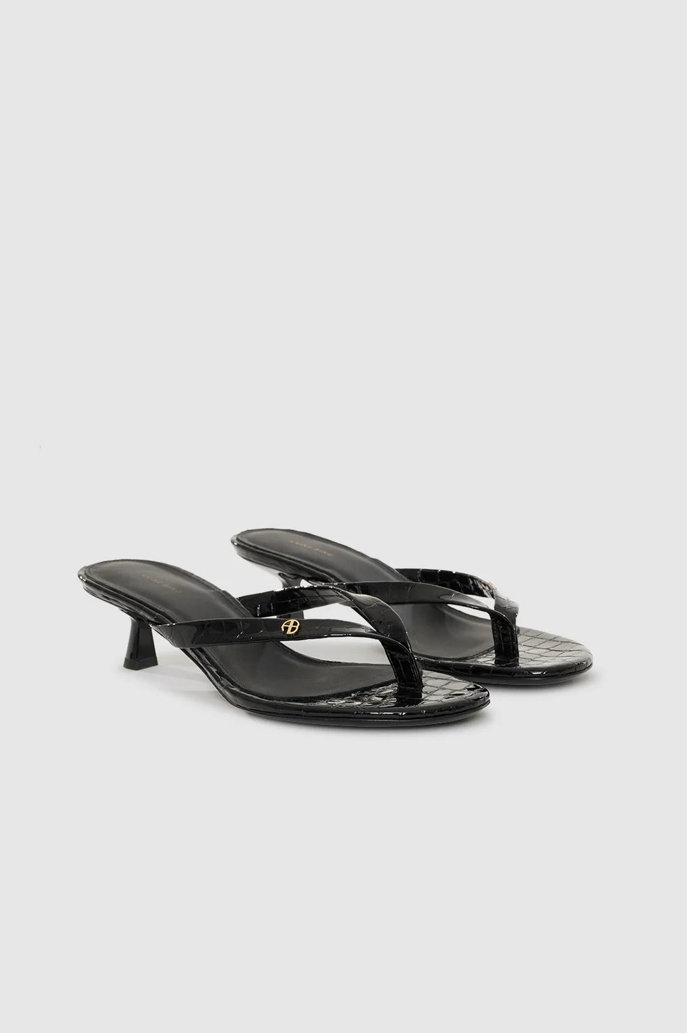 Noelle Thong Heels in Embossed Black