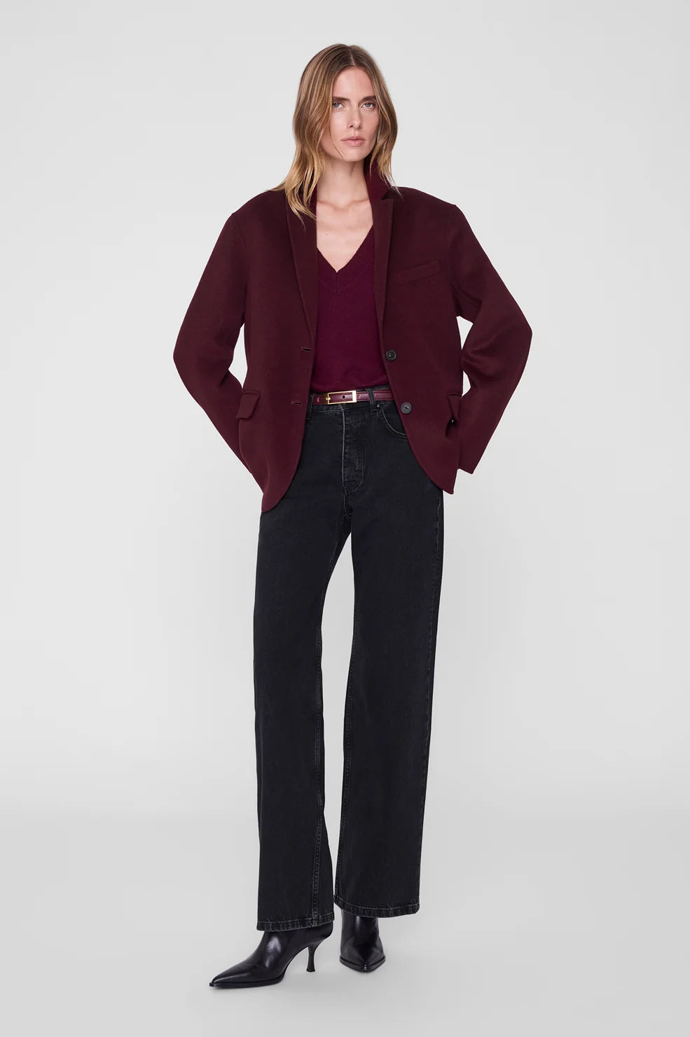 Quinn Blazer in Burgundy Cashmere Blend