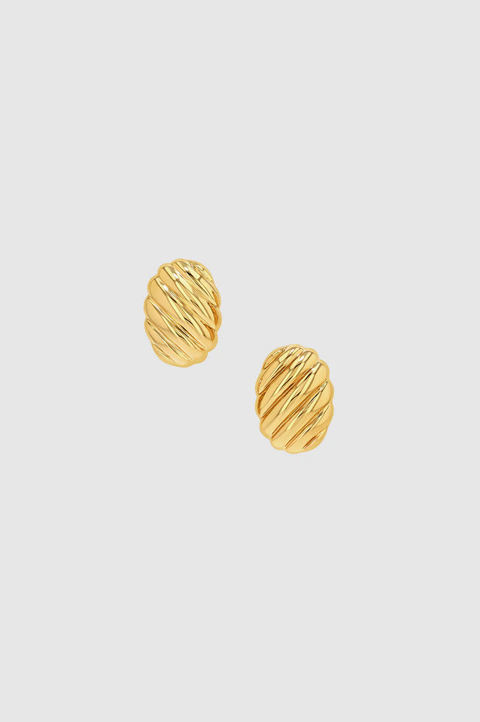 Ribbed Oval Earrings in Gold