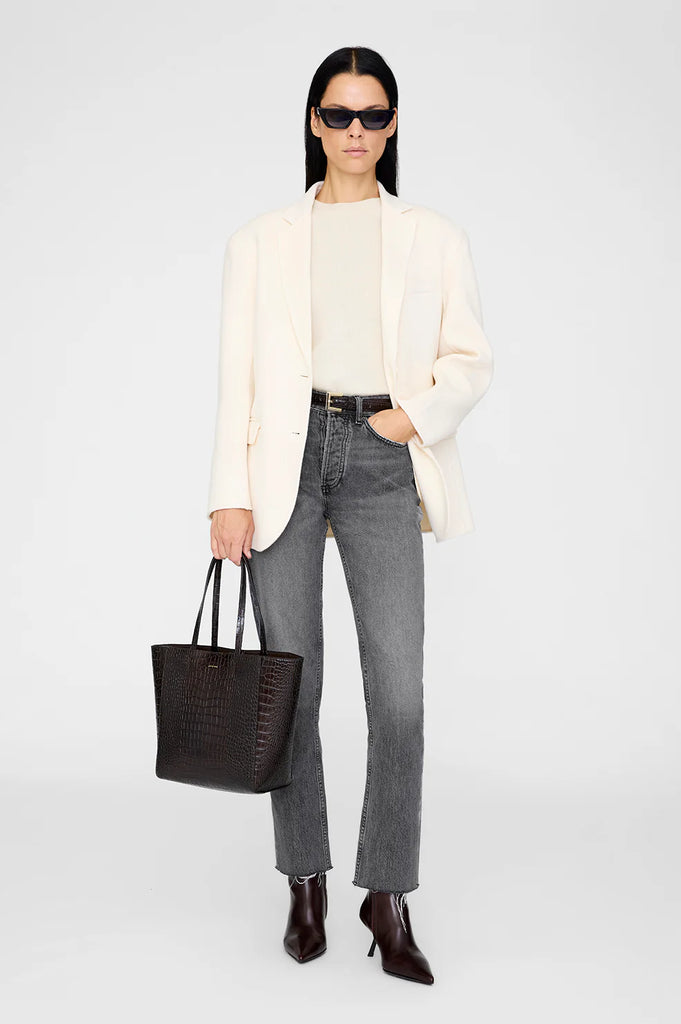 Small Elly Tote in Dark Brown Embossed
