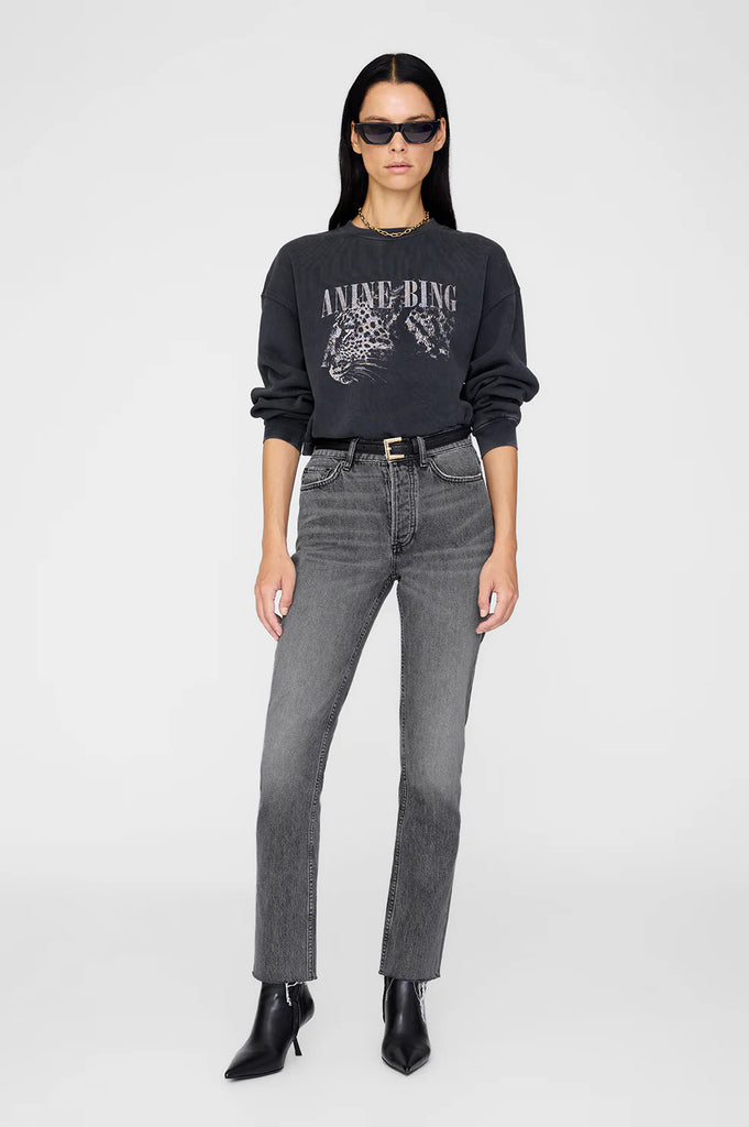 Spencer Sweatshirt Leopard in Washed Black
