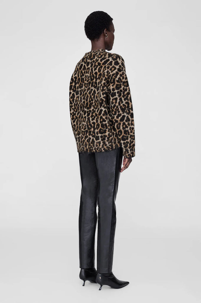 Sydney Crew Sweater in Black and Brown Leopard