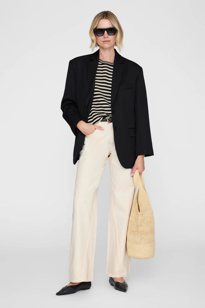 Theo Sweater in Black and Ivory Stripe