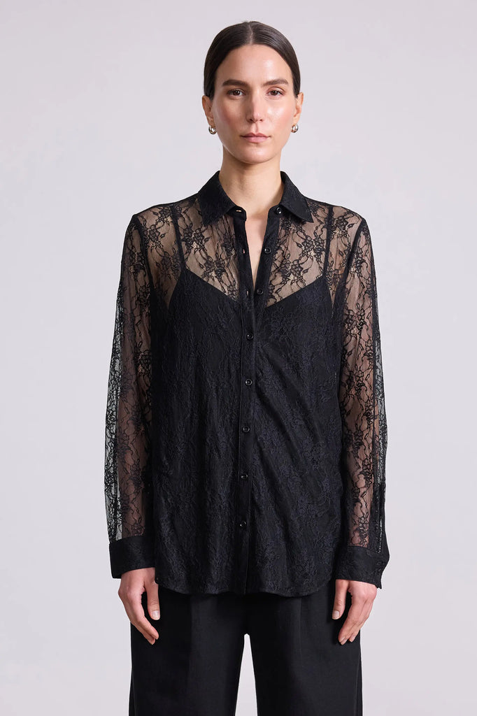 Alva Button Up Top in Black Lace