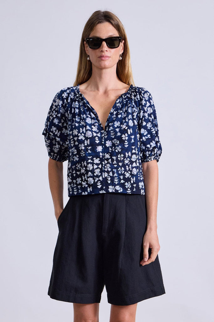Caminitas Puff Sleeve Top in Batik Geo Indigo