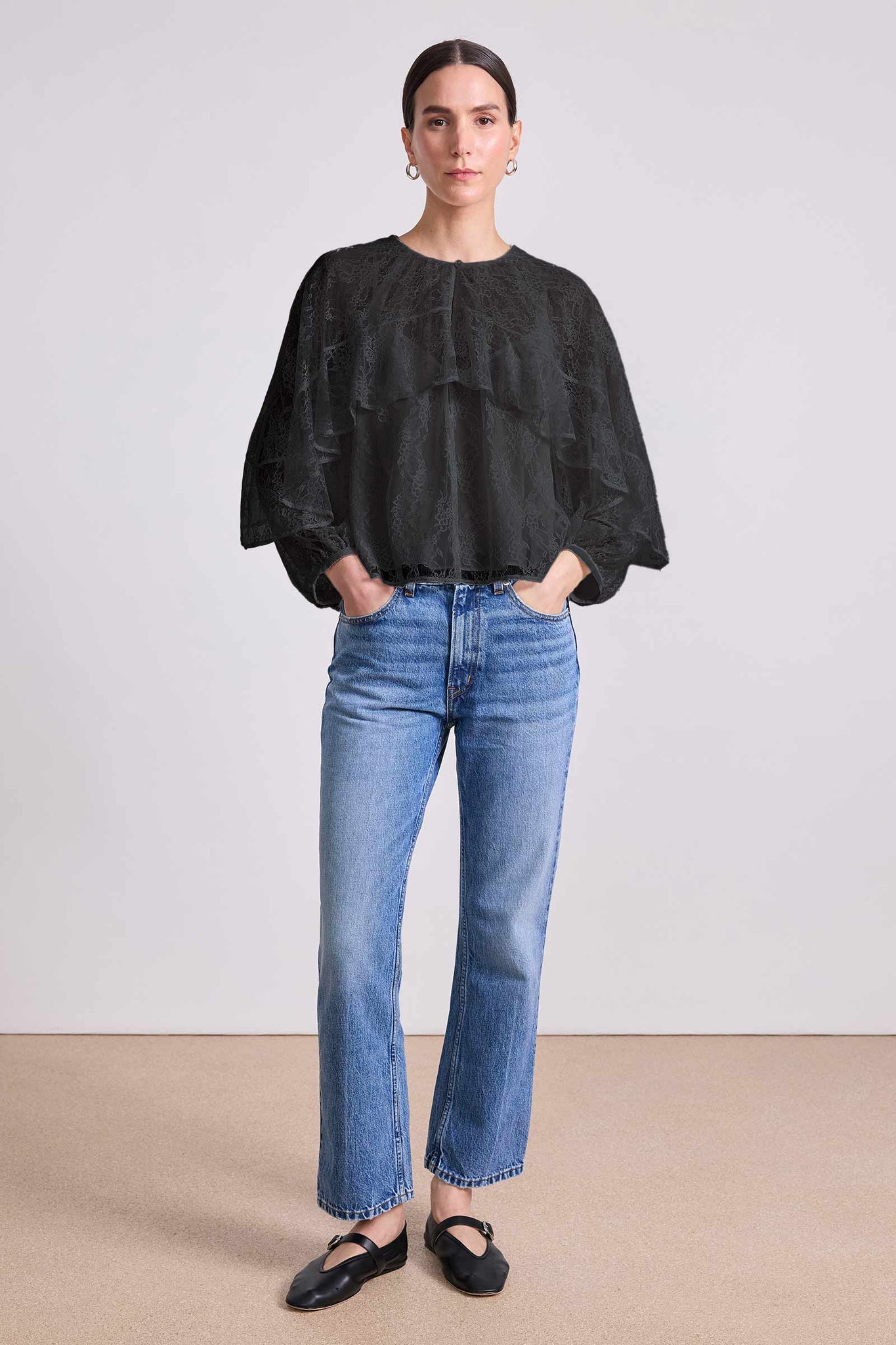 Hazan Ruffle Top in Black Lace