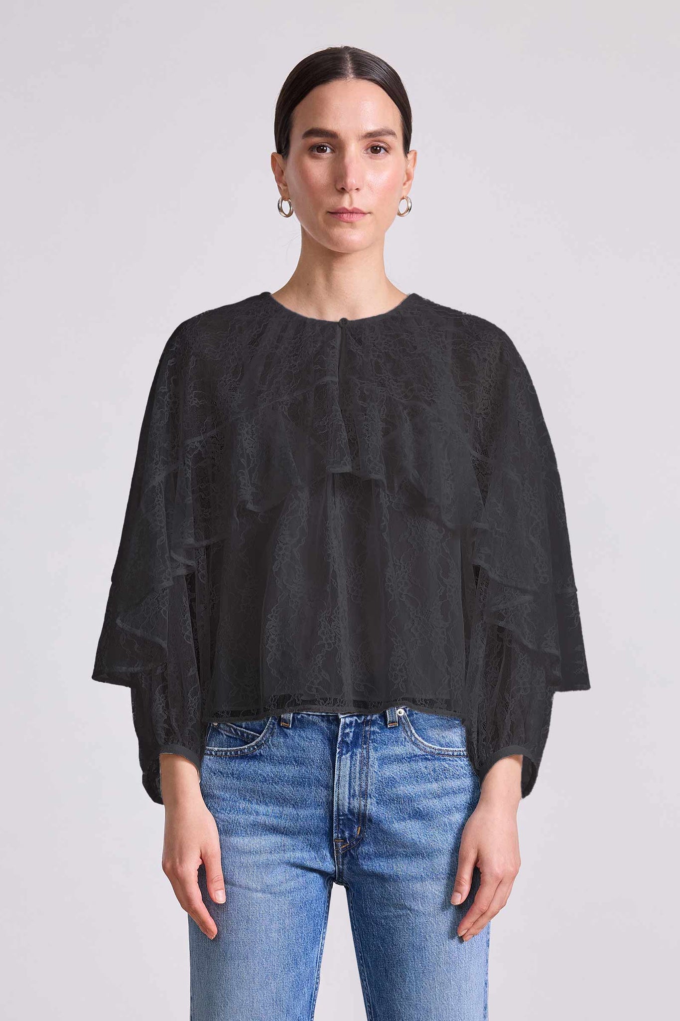 Hazan Ruffle Top in Black Lace