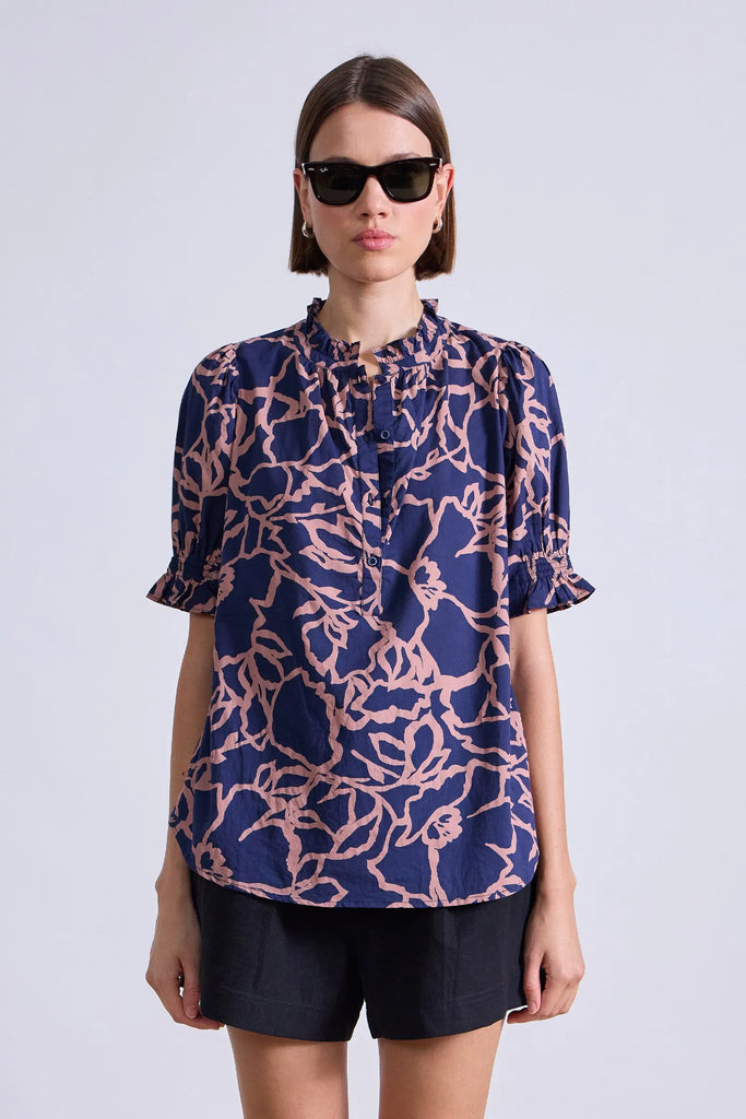 Los Altos Top in Large Lace Floral Navy