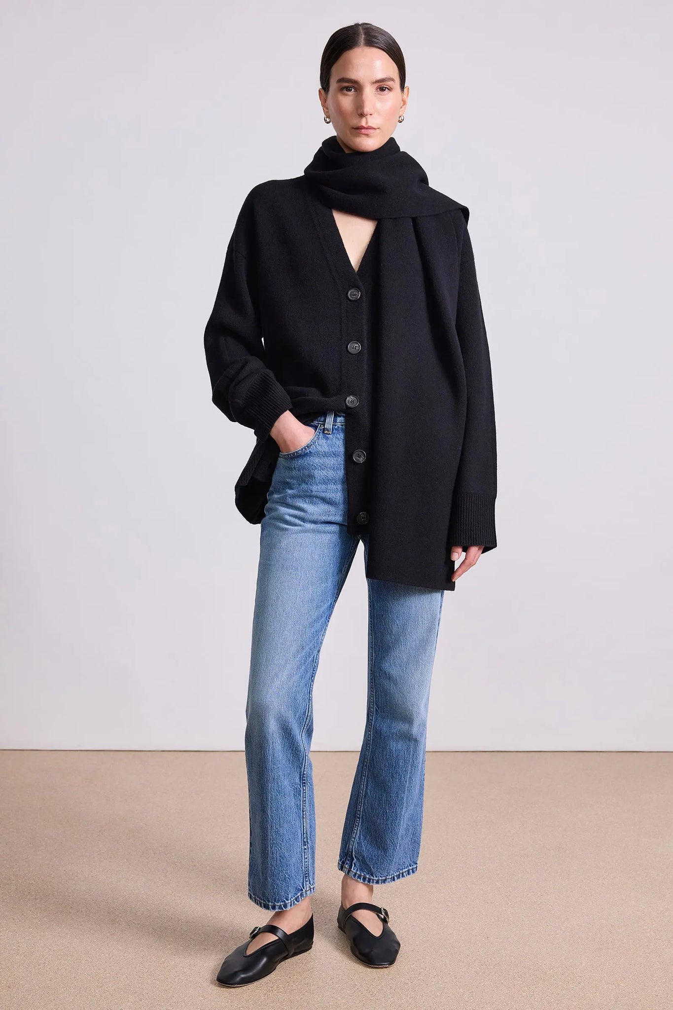 Medina Cardigan with Scarf in Black