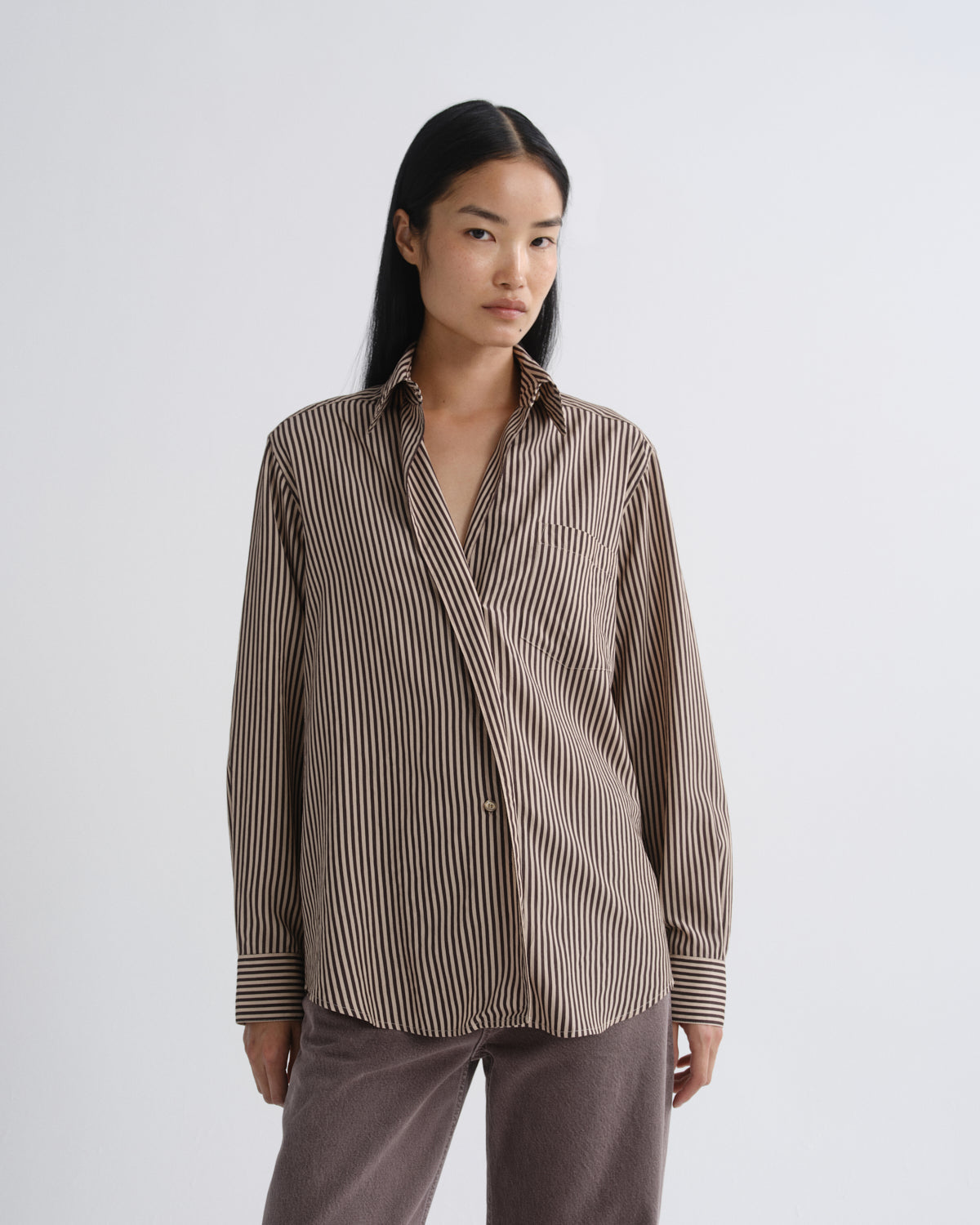 Aris Shirt in Trace Stripe Chocolate/Taupe