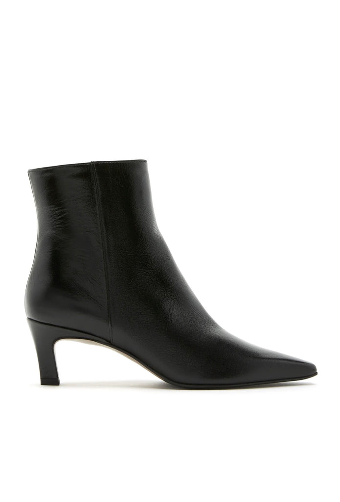 Bev Crushed Leather Heeled Bootie in Black