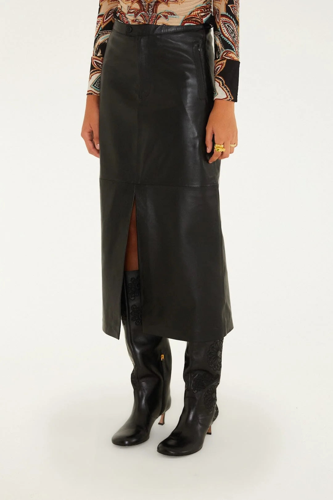Black Leather Midi Skirt