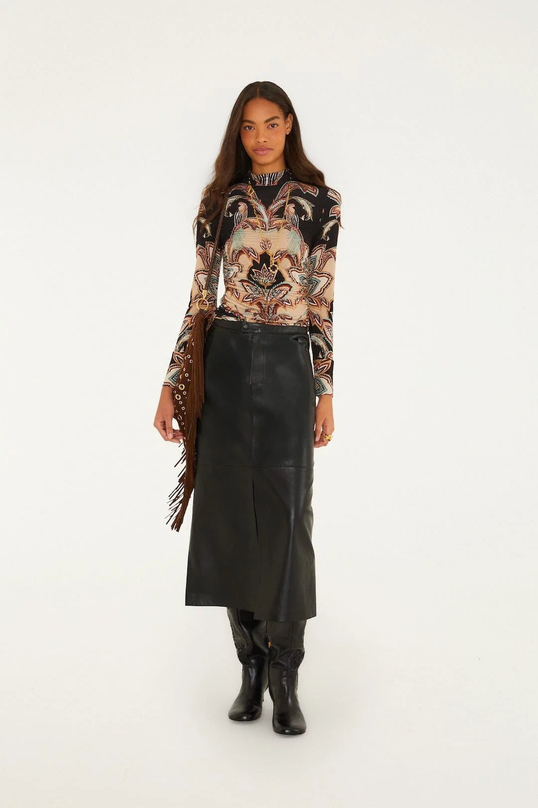 Black Leather Midi Skirt