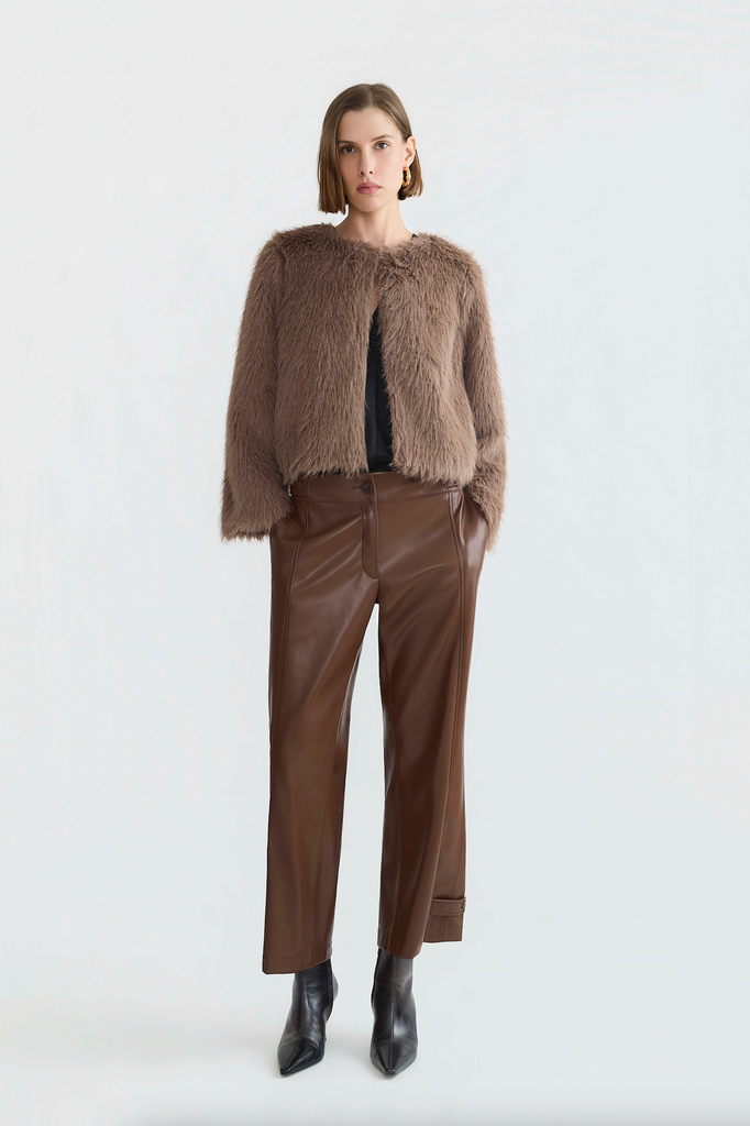 Blaine Faux Fur Jacket in Taupe