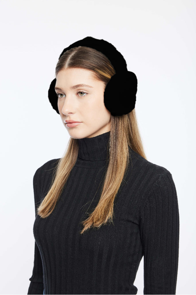 Shearling Earmuff in Jet Black