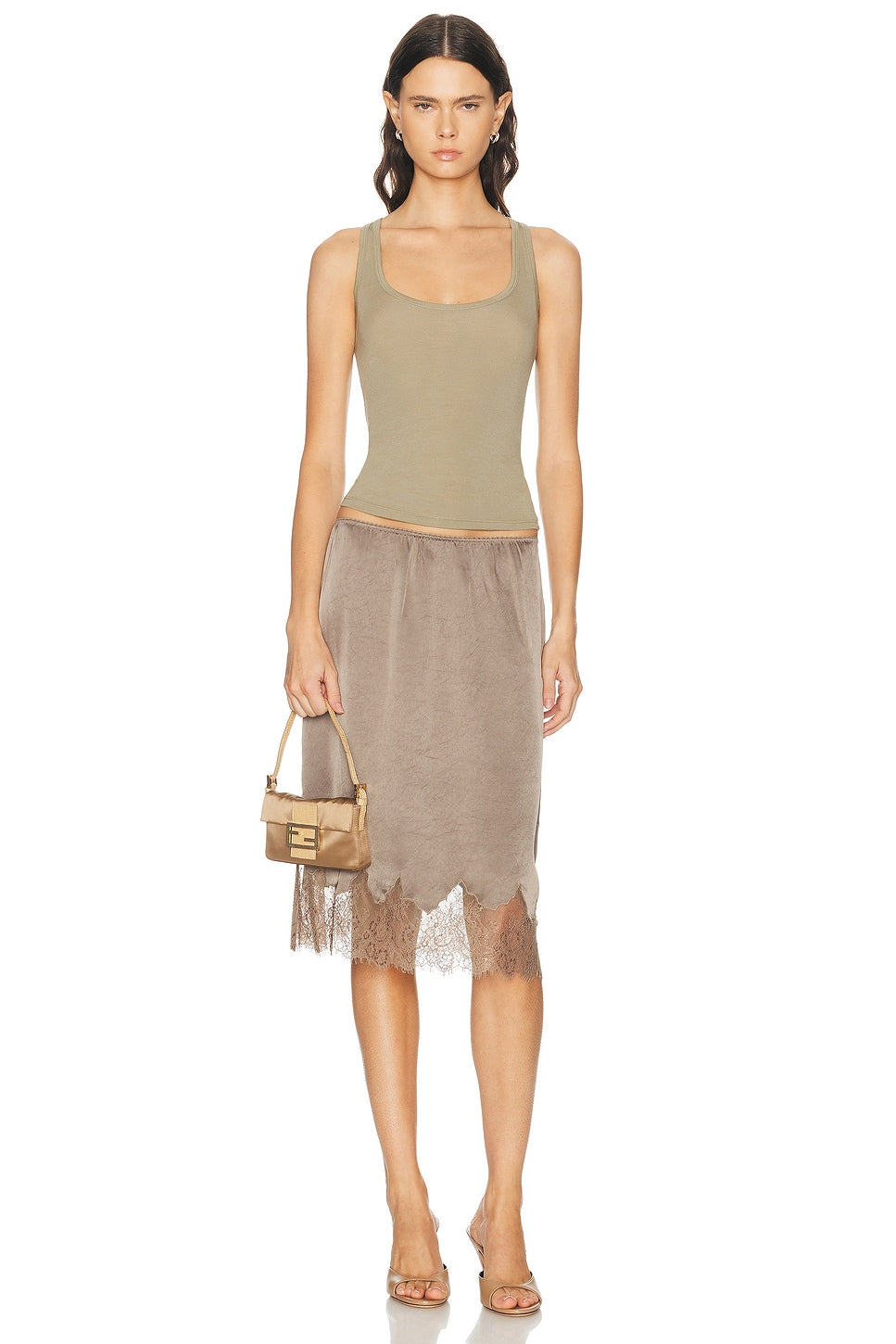 Lace Trimmed Skirt in Cocoa