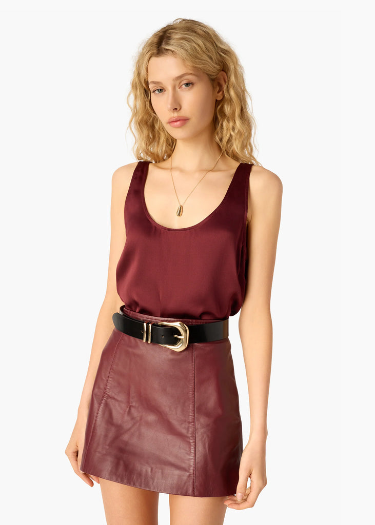 Cillian Genuine Leather Mini Skirt in Syrah