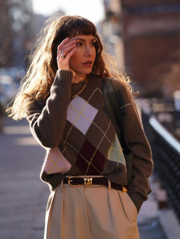 Cashmere Argyle Crew in Multi Combo