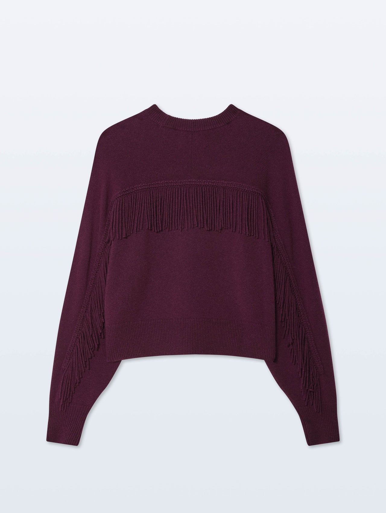 Cashmere Blend Luxe Fringe Crewneck in Oxblood