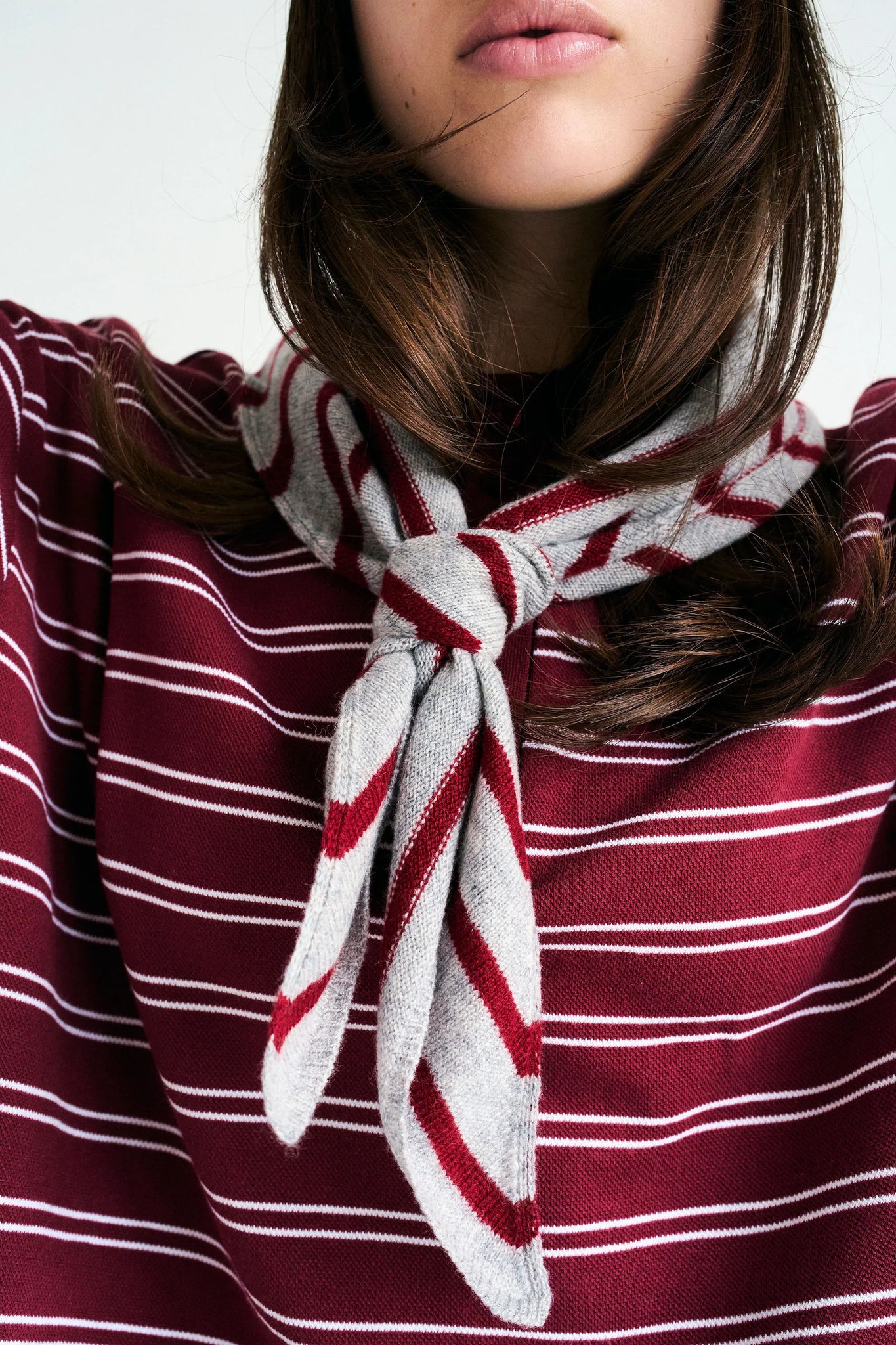 Cashmere Kerchief in Cranberry + Pebble Stripe