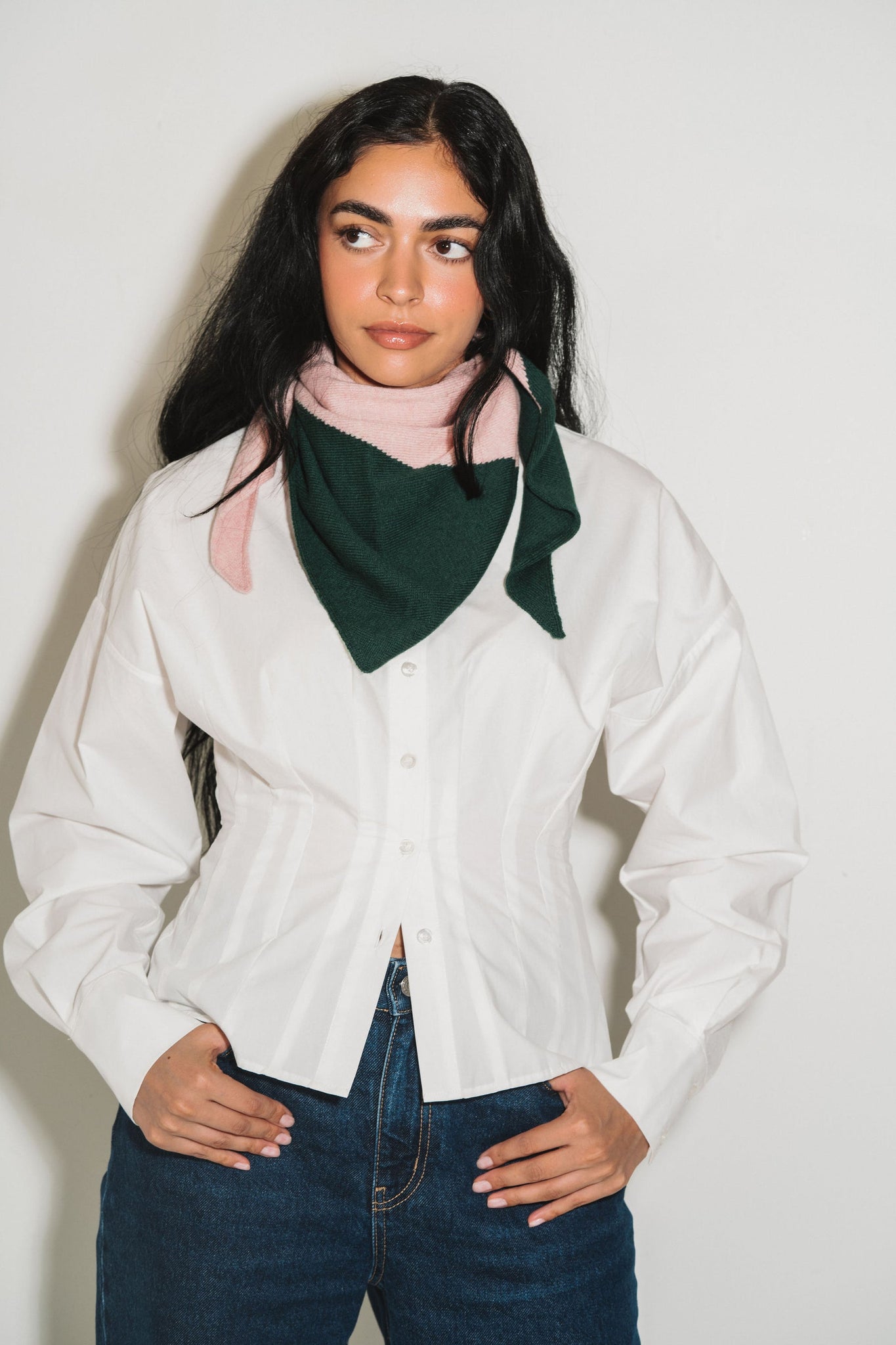 Cashmere Kerchief in Evergreen + Grapefruit