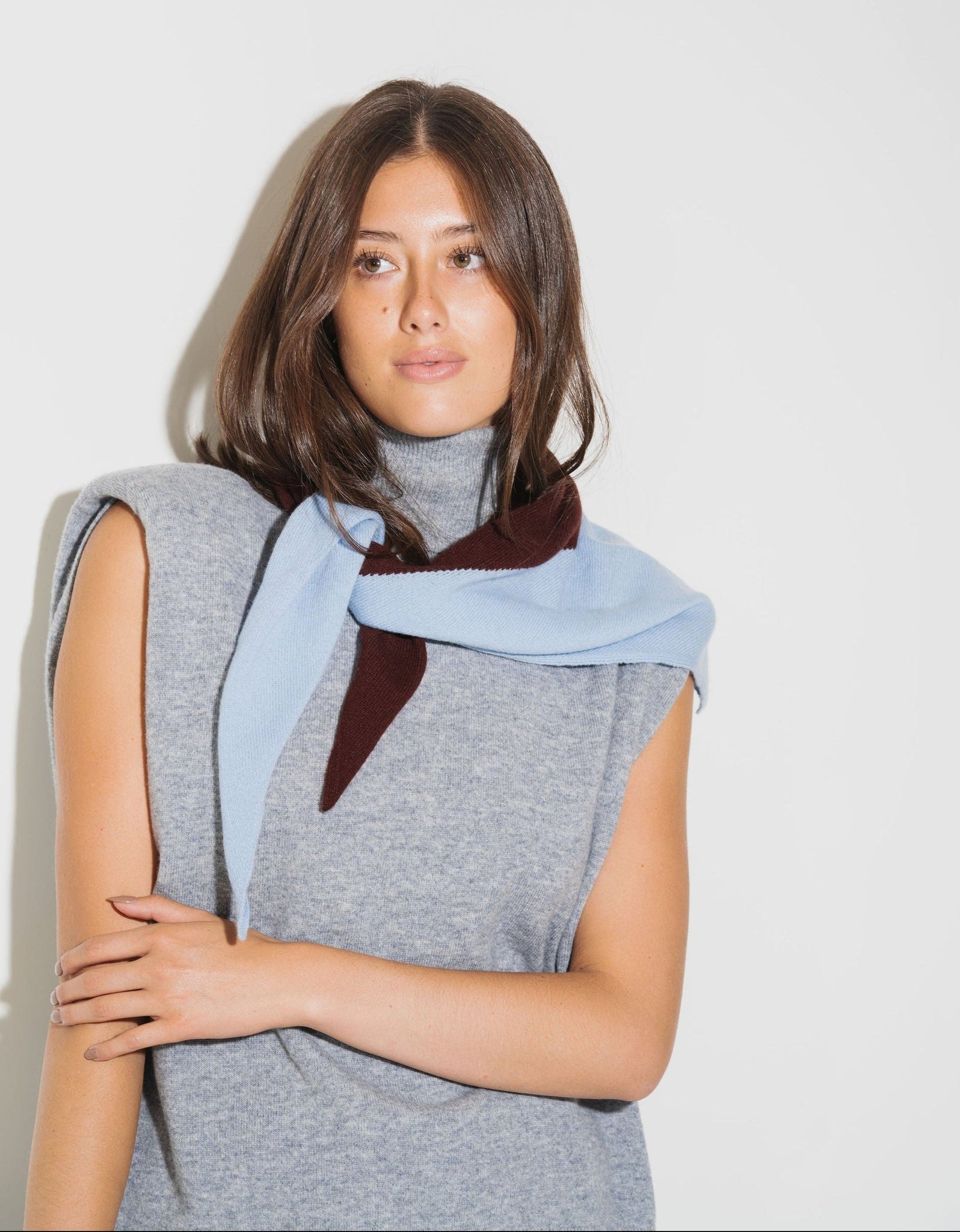 Cashmere Kerchief in Sky + Chocolate