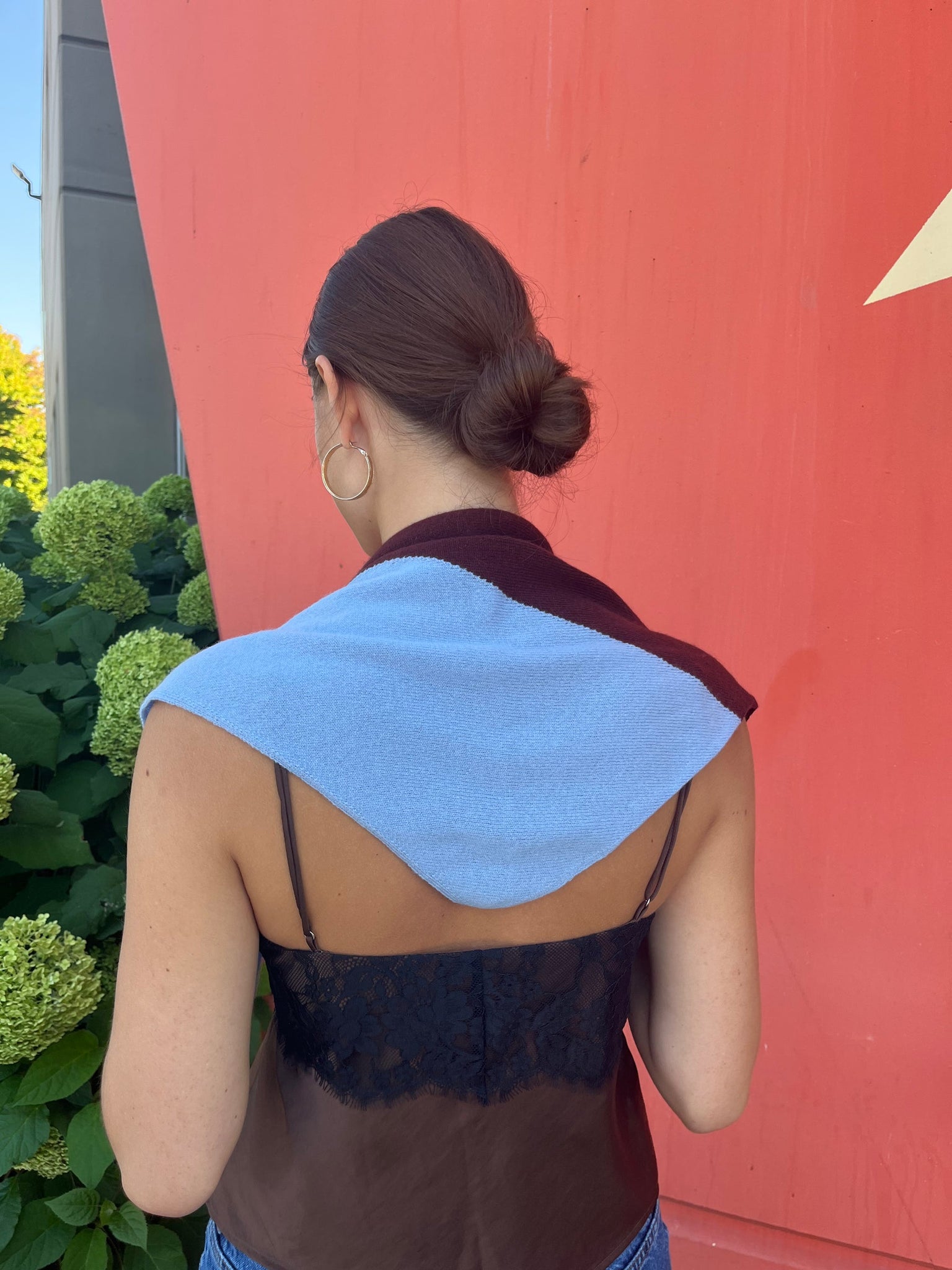 Cashmere Kerchief in Sky + Chocolate