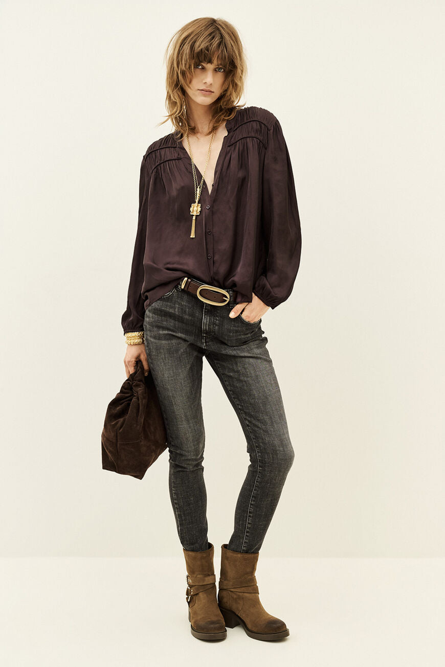 Cessia Long Sleeved Shirt. Aubergine
