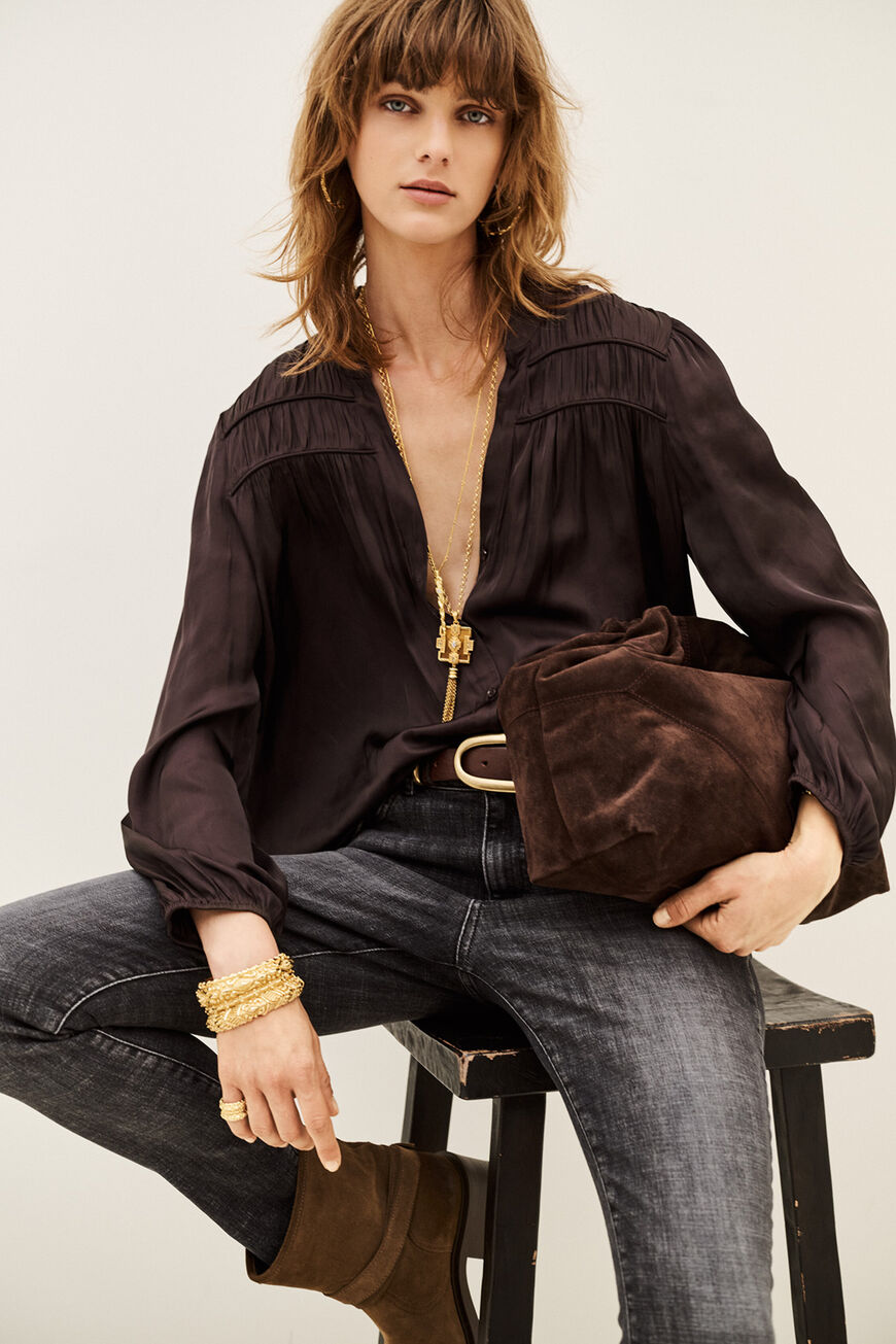 Cessia Long Sleeved Shirt. Aubergine