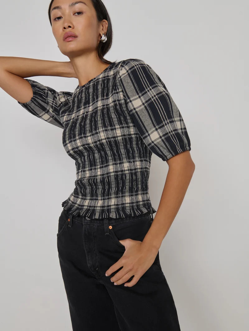 Cheryl Top in Plaid Rigato