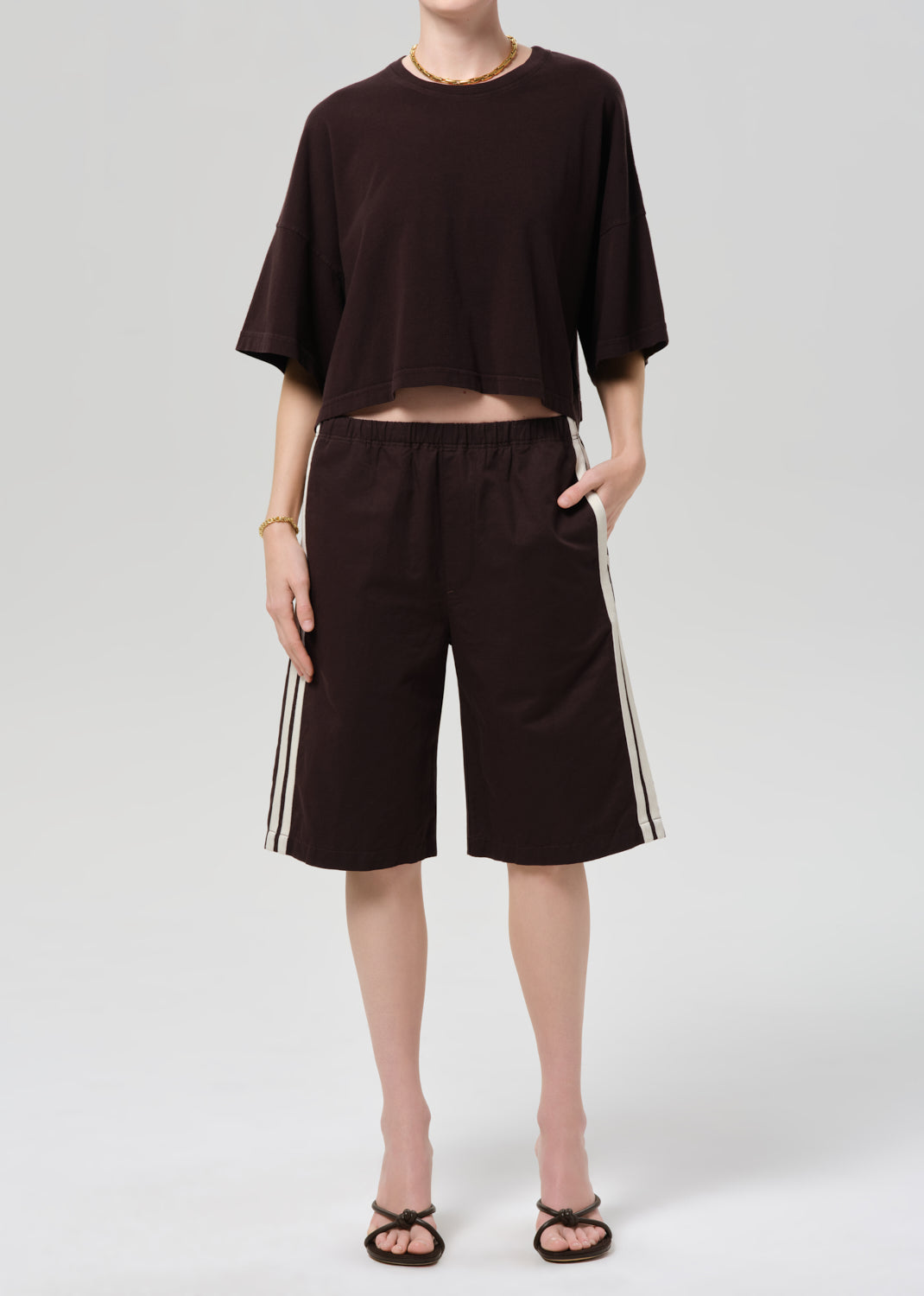 Anais Pull On Track Short in Chocolate