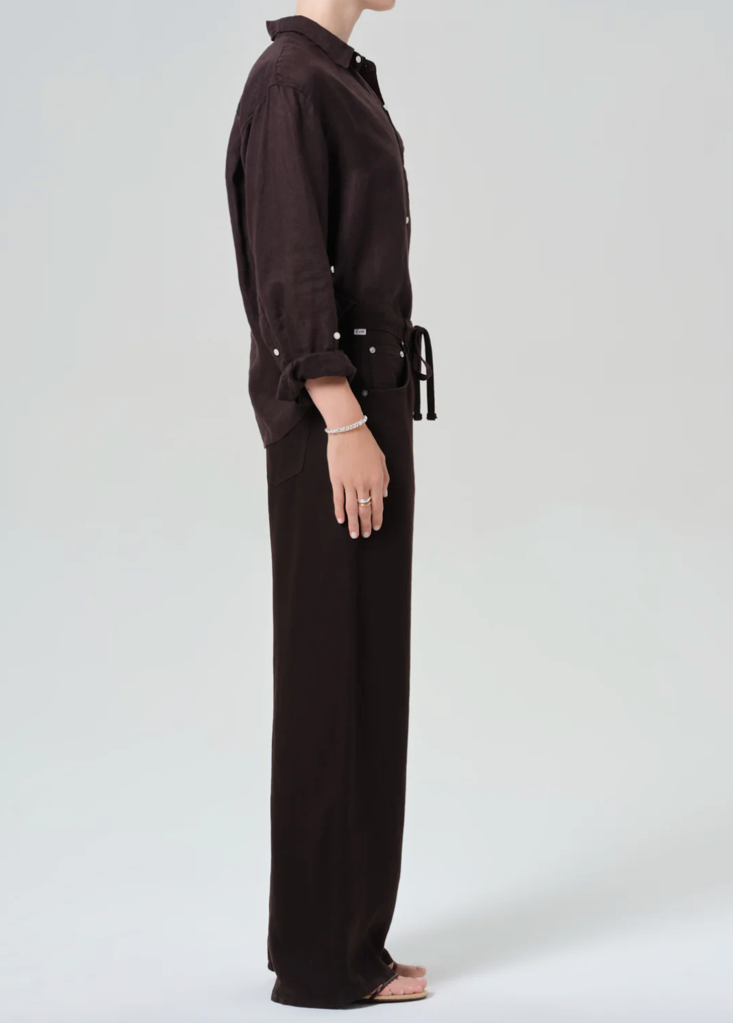 Brynn Drawstring Linen Trouser in Chocolate