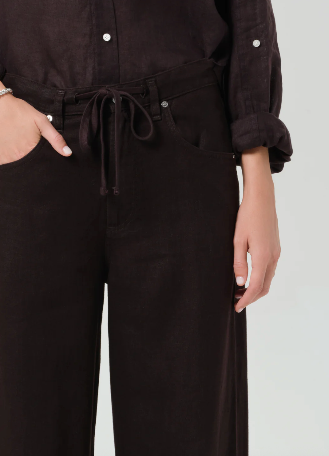 Brynn Drawstring Linen Trouser in Chocolate
