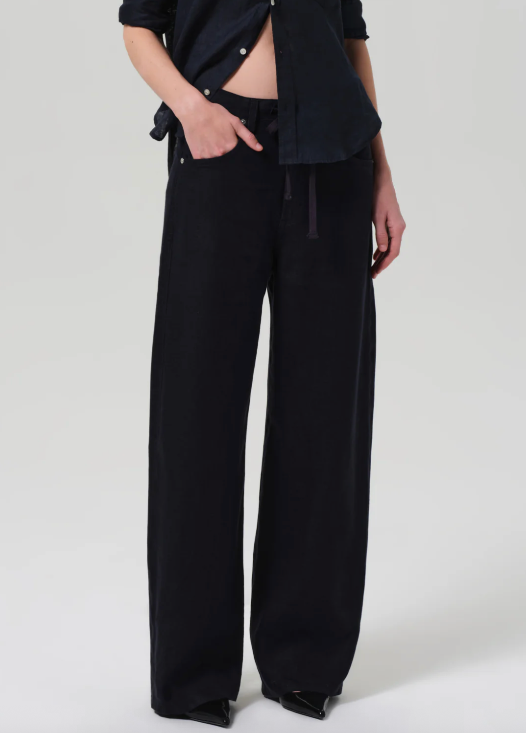 Brynn Drawstring Linen Trouser in True Navy