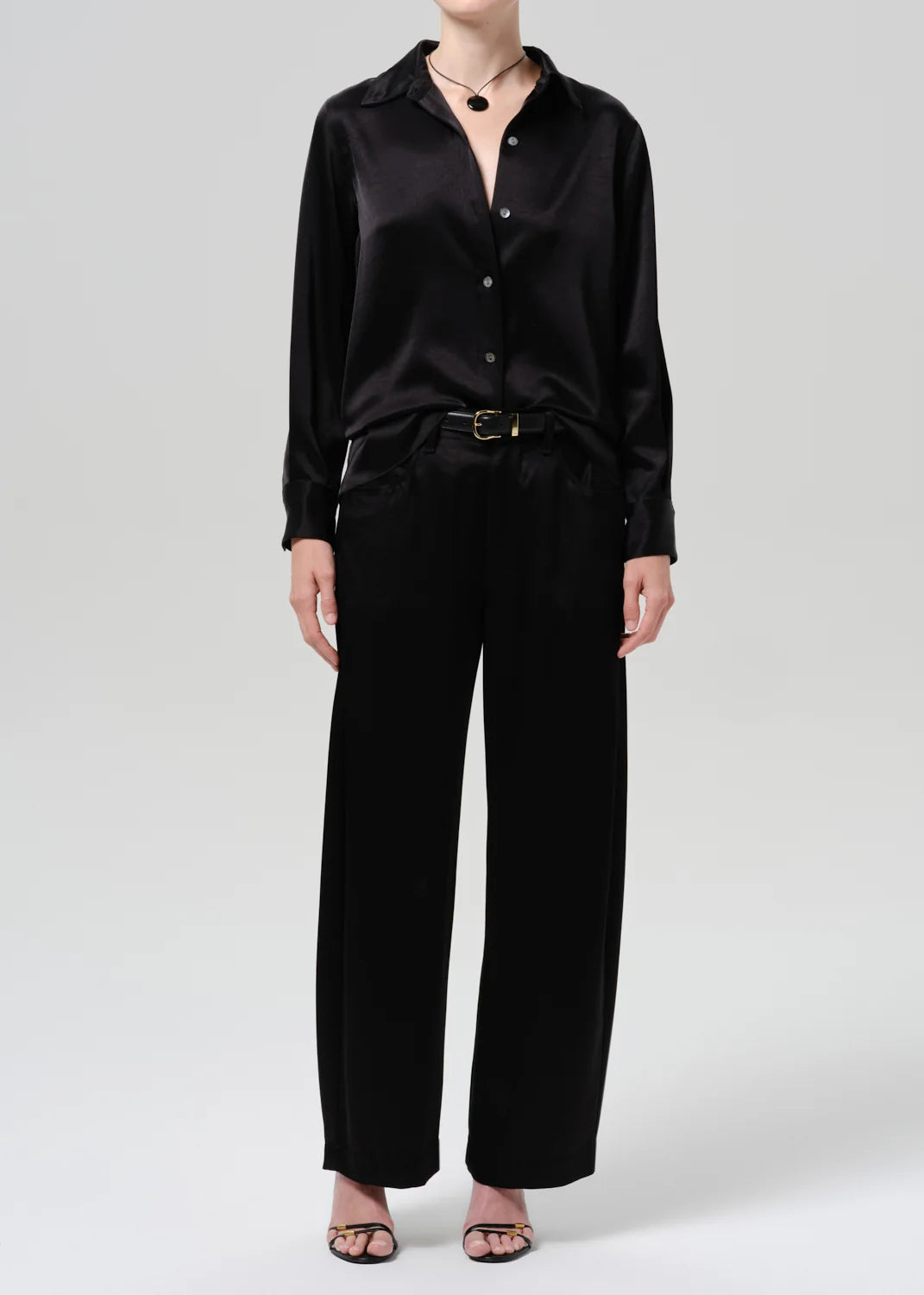 Brynn Japanese Hammered Satin Trouser in Black